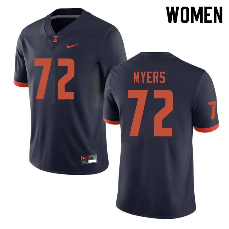 Women #72 Kievan Myers Illinois Fighting Illini College Football Jerseys Sale-Navy